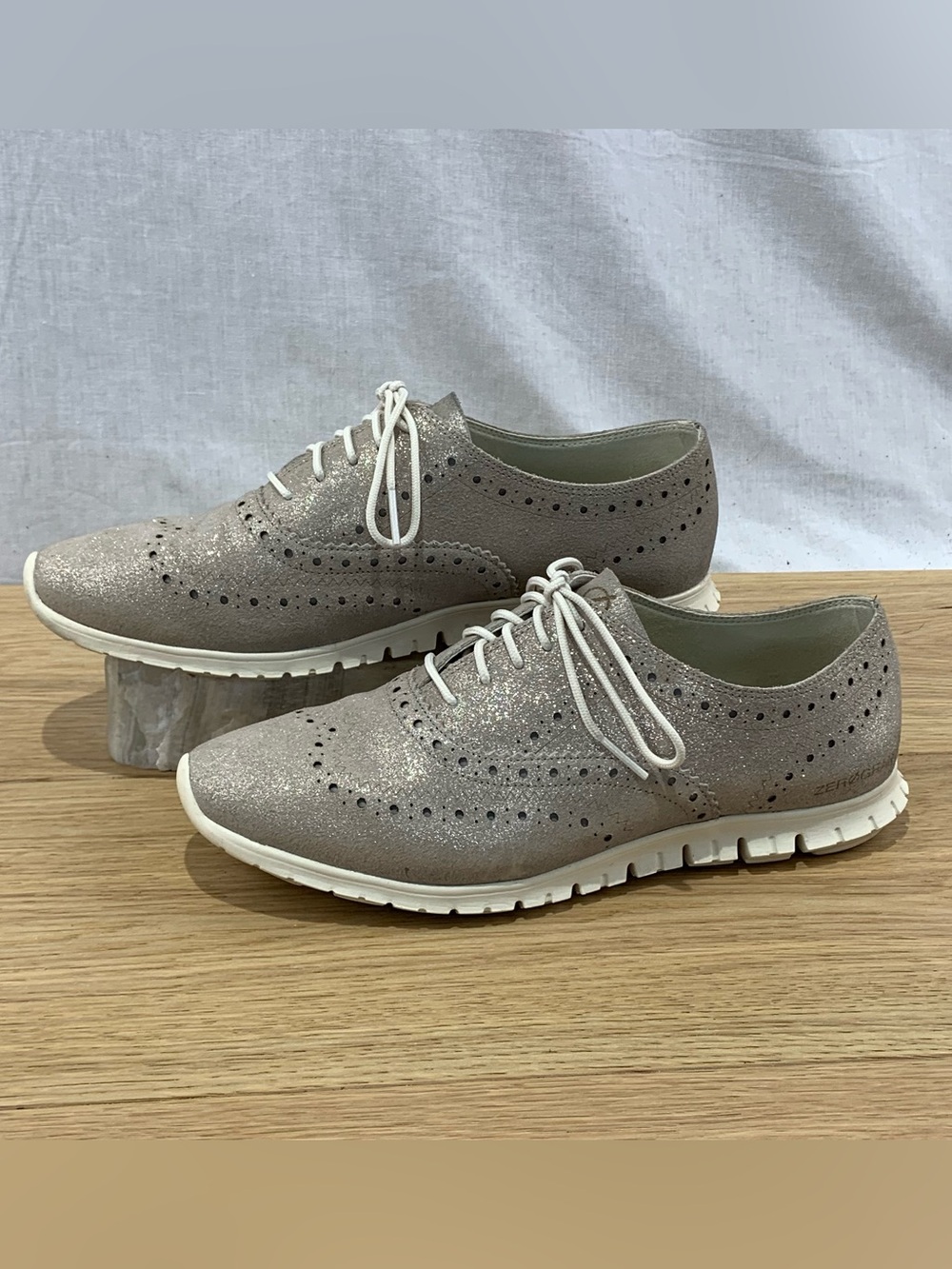 Cole Haan Zerogrand Wing Ox Closed Hole Dark Silver Metallic Shoes Women's 8.5